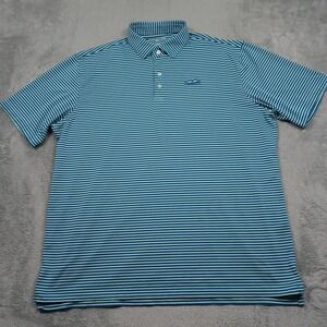 Harlestons Shirt Mens XL Blue Striped Polo Golf Short Sleeve Preppy Logo